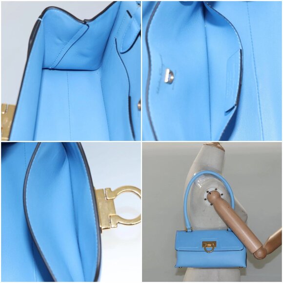 Salvatore Ferragamo Gancini Shoulder Bag Leather Blue Gold Auth 114931V - Picture 13 of 14